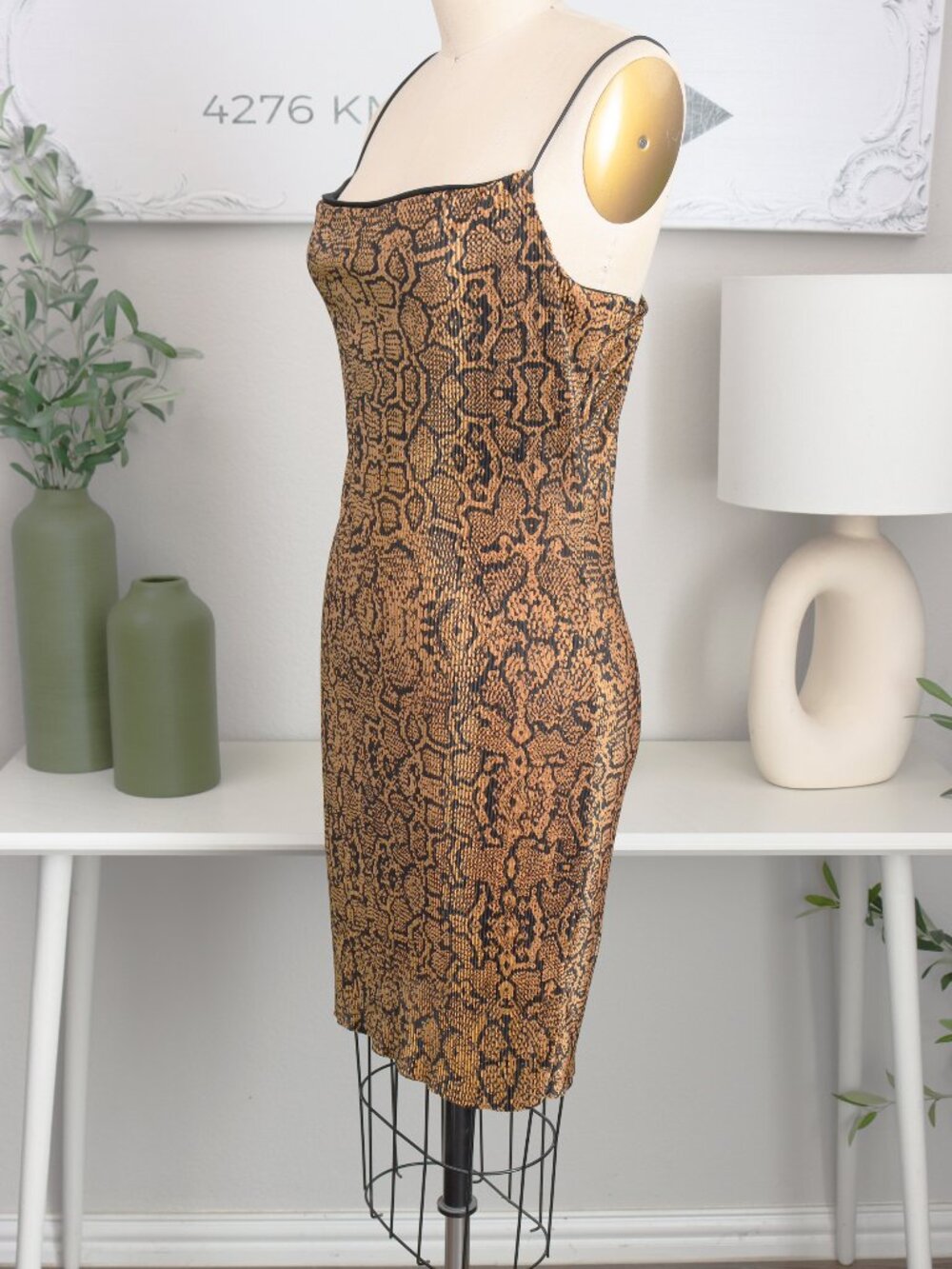 Micro-Pleated Brown Snakeskin Dress with Elastic Straps - Missguided